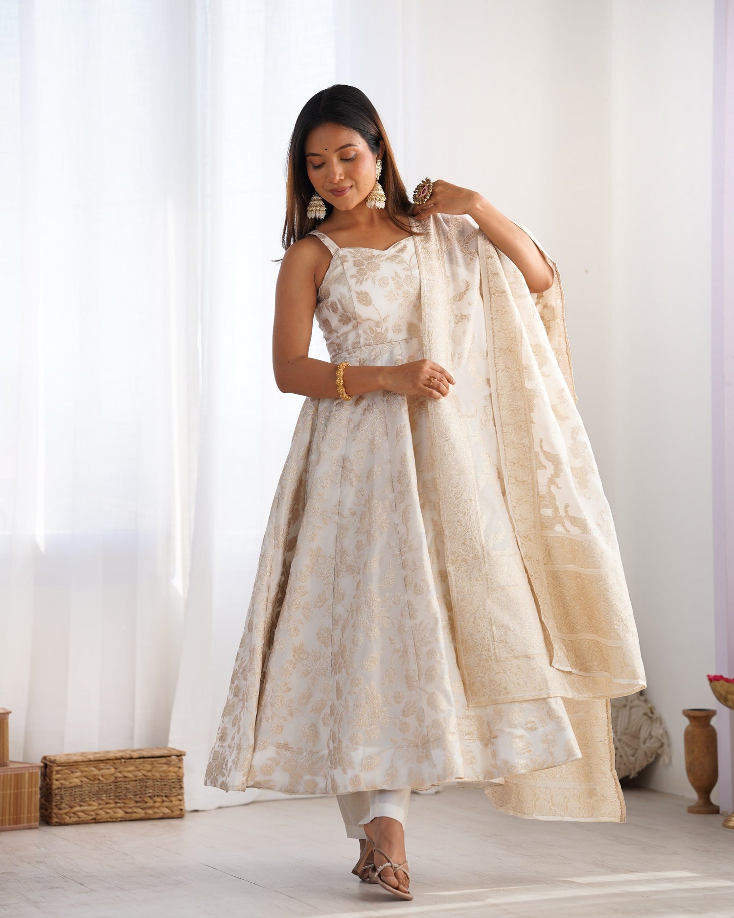Grand New Arrival – Banarasi Jacquard Dola Silk Anarkali Set
