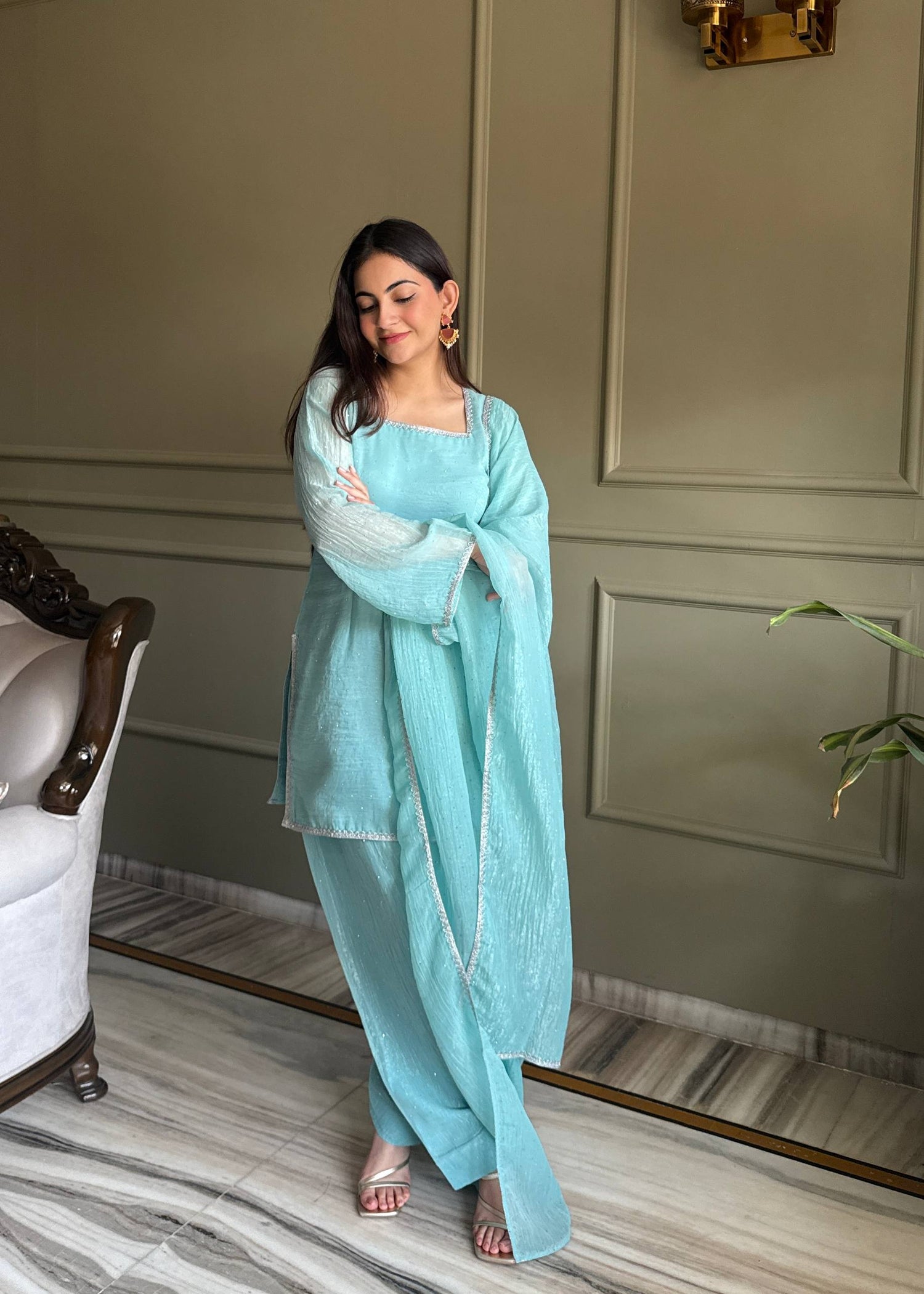 Crunchy Silk Farshi Salwar Suit with Siroski Diamond Work