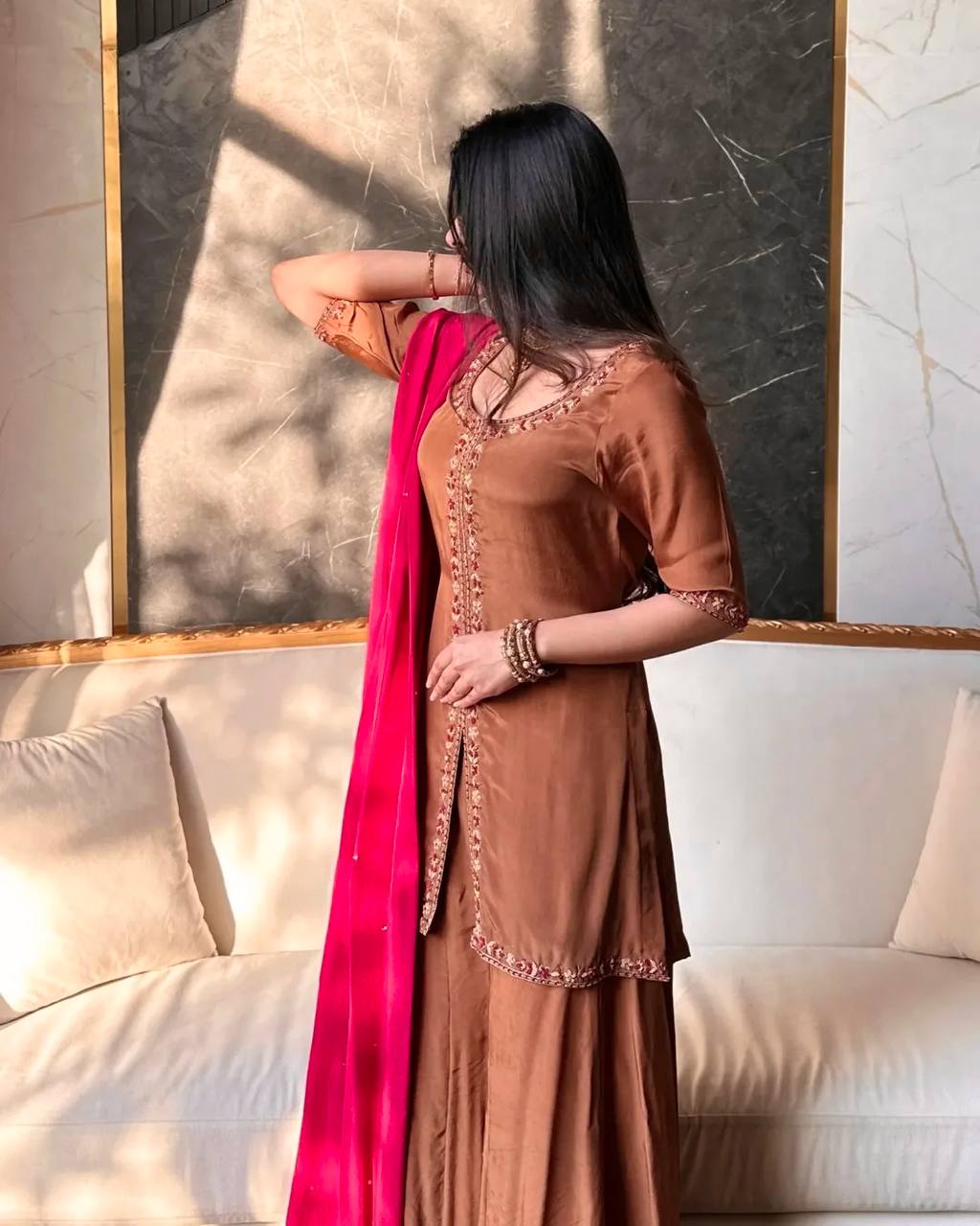 Heavy Natural Crep Silk Embroidery Kurta set