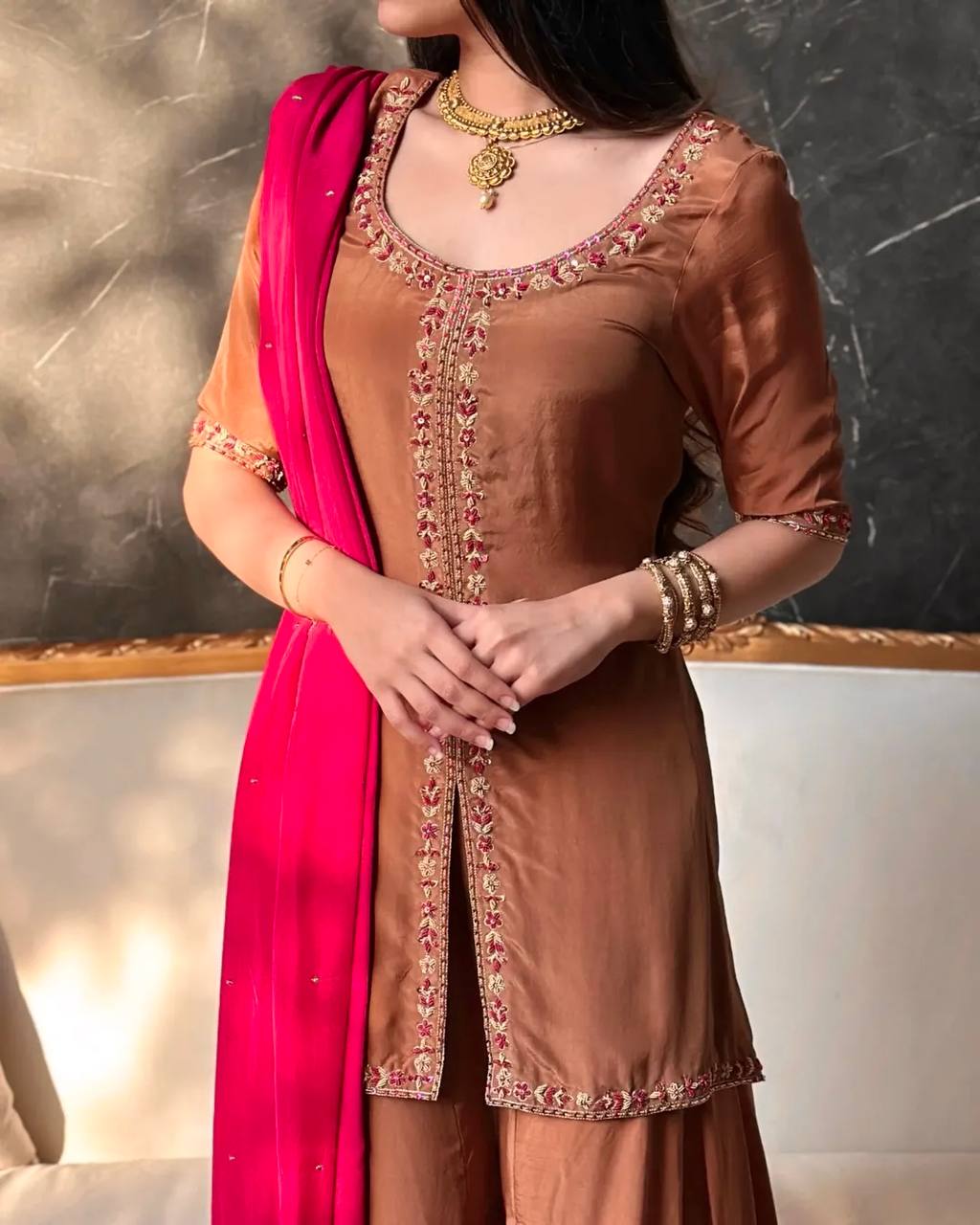 Heavy Natural Crep Silk Embroidery Kurta set