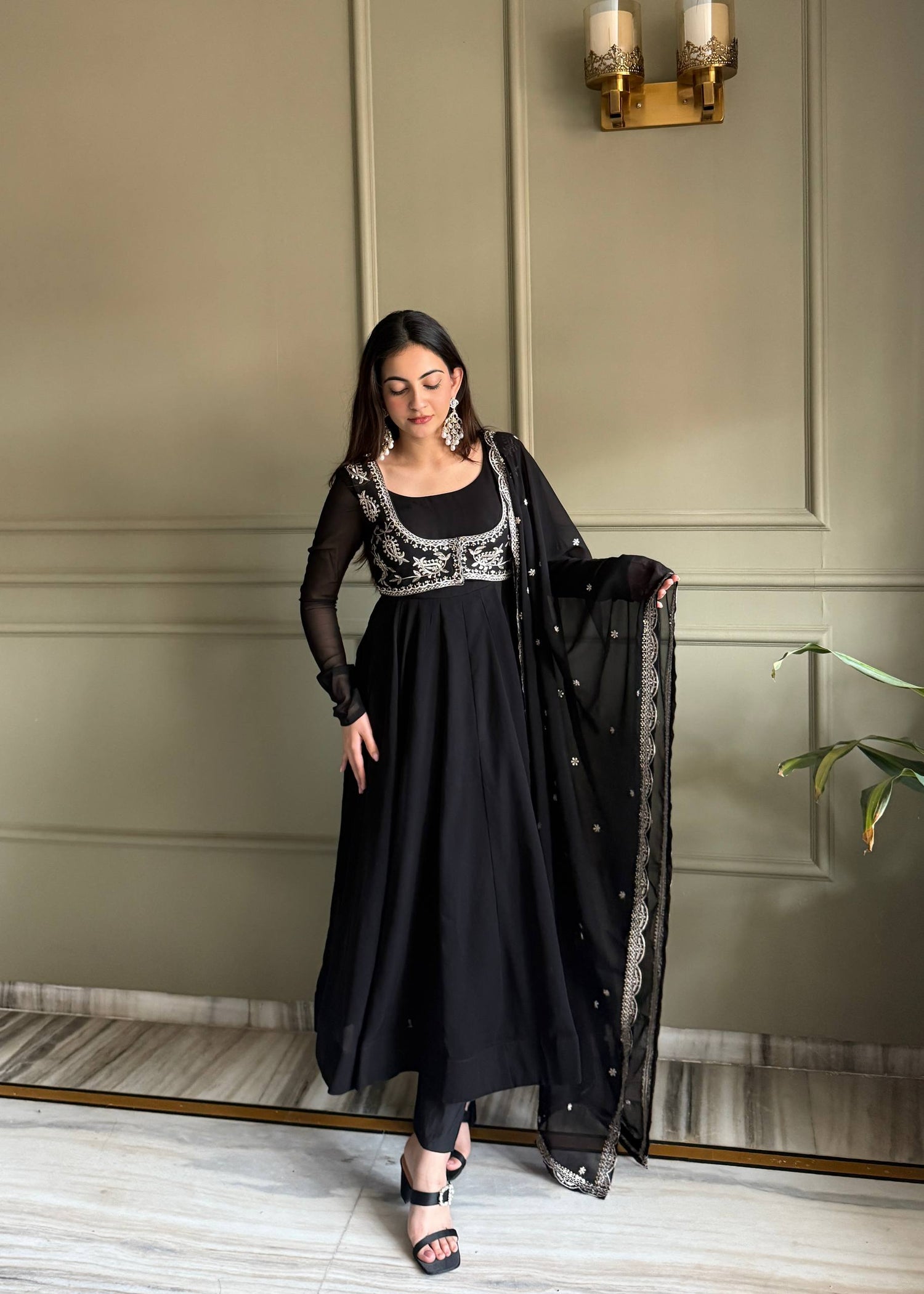 Georgette Anarkali Gown Set with Embroidered Koti & Dupatta