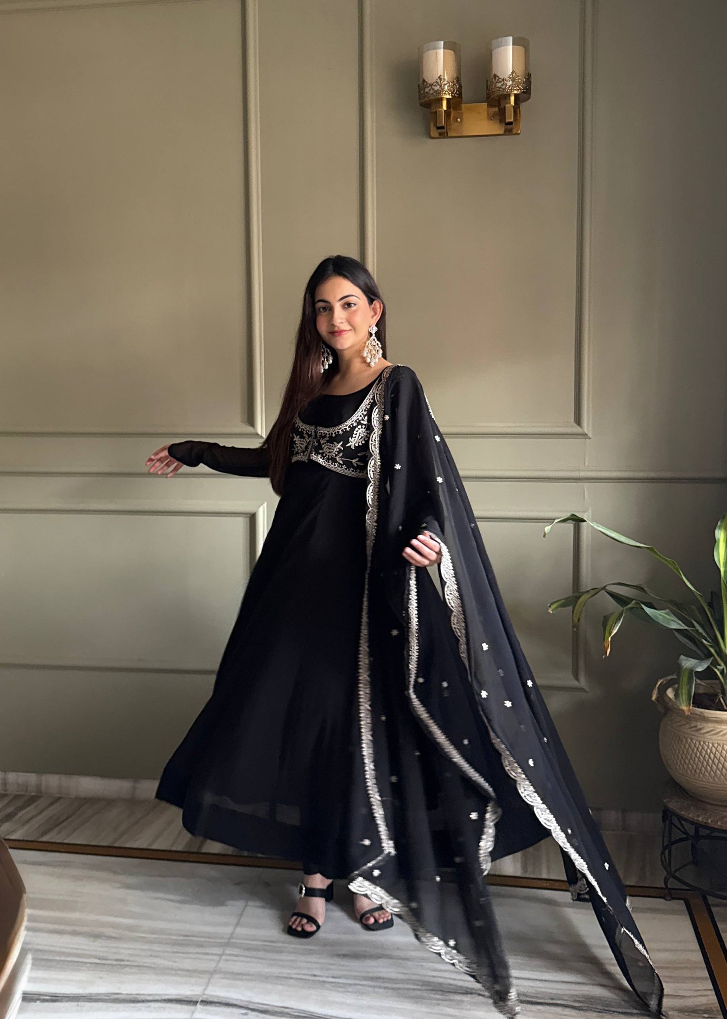Georgette Anarkali Gown Set with Embroidered Koti & Dupatta