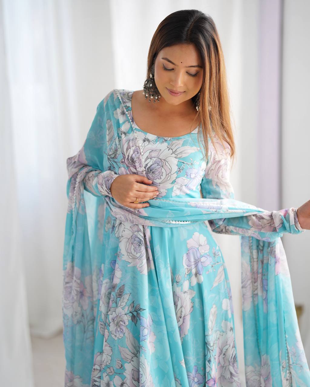 Floral Print Pure Fox Georgette Anarkali Gown with 7-Meter Flare