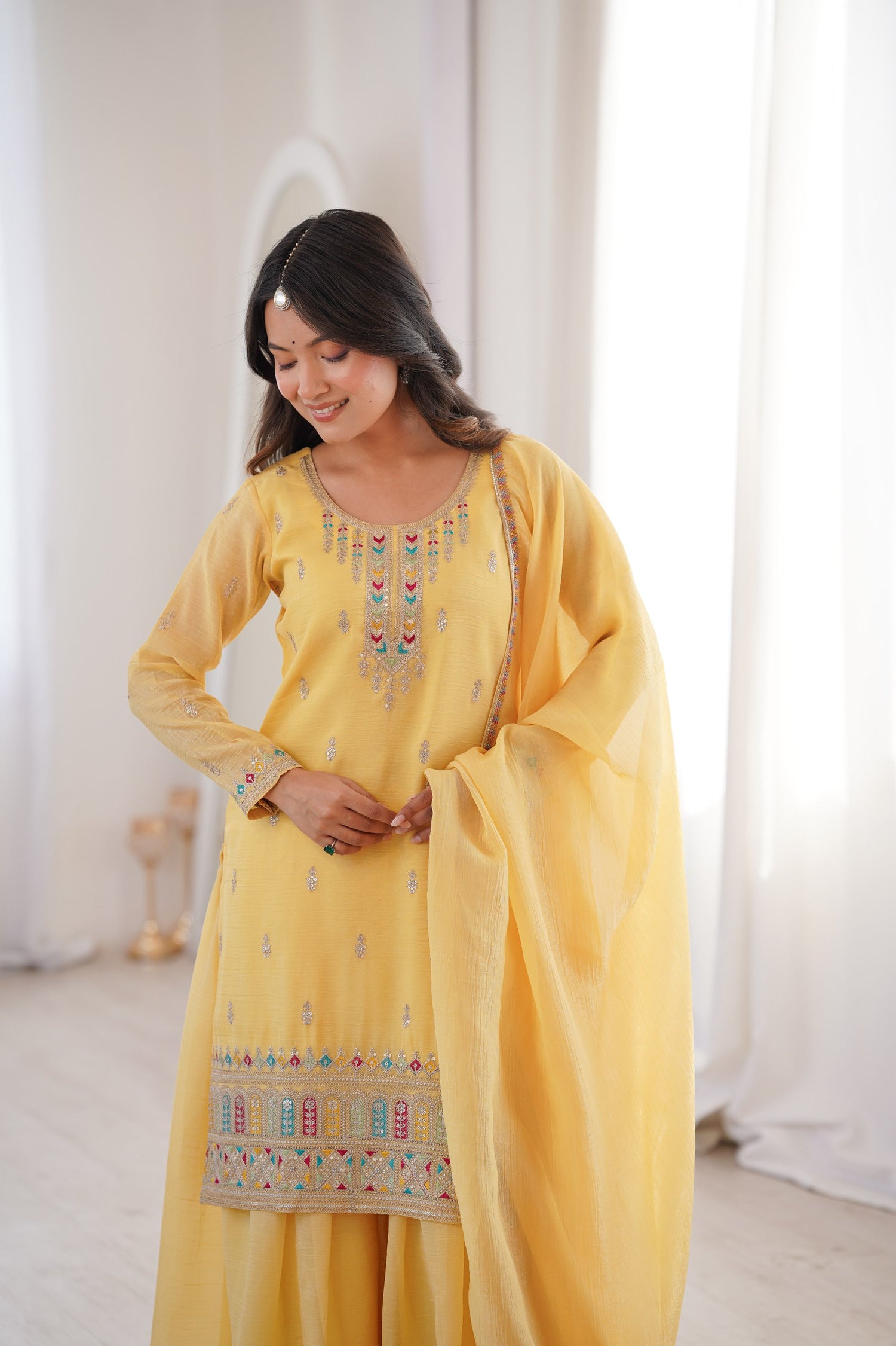 Elegant Crunchy Silk Kurta Sharara Set