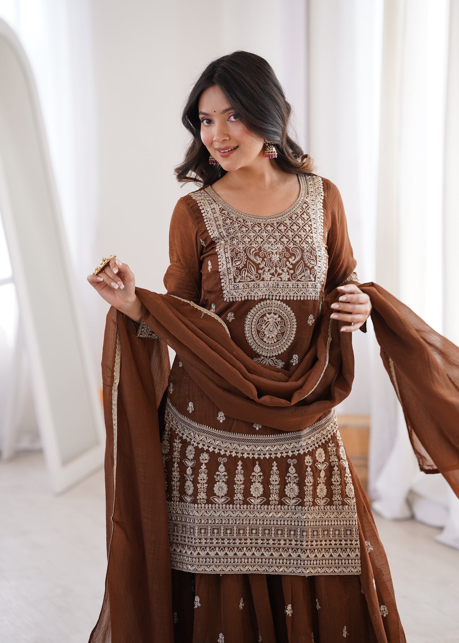 Pure Soft Crunchy Silk Sharara Set with Heavy Dori & Jari Embroidery