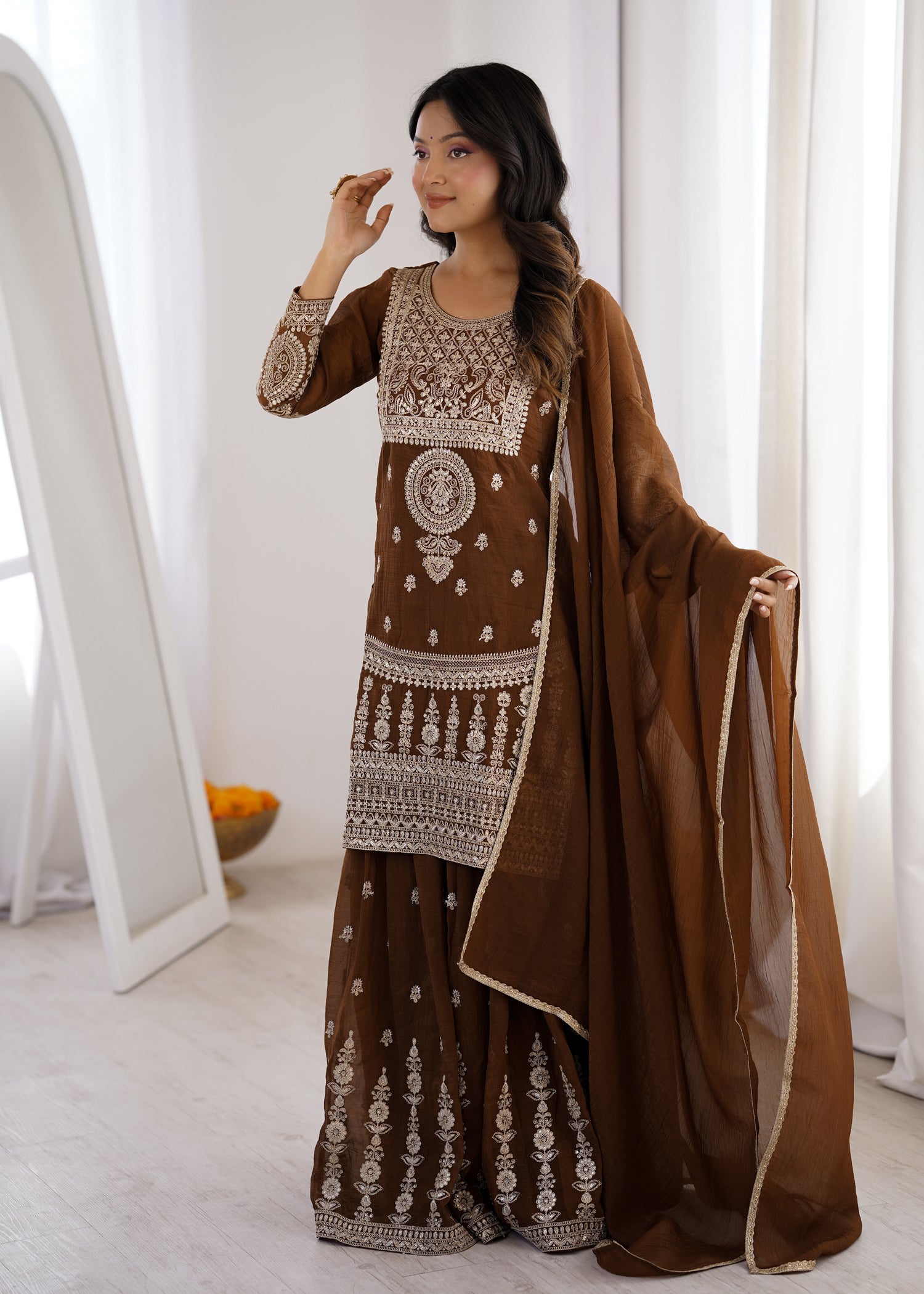Pure Soft Crunchy Silk Sharara Set with Heavy Dori & Jari Embroidery