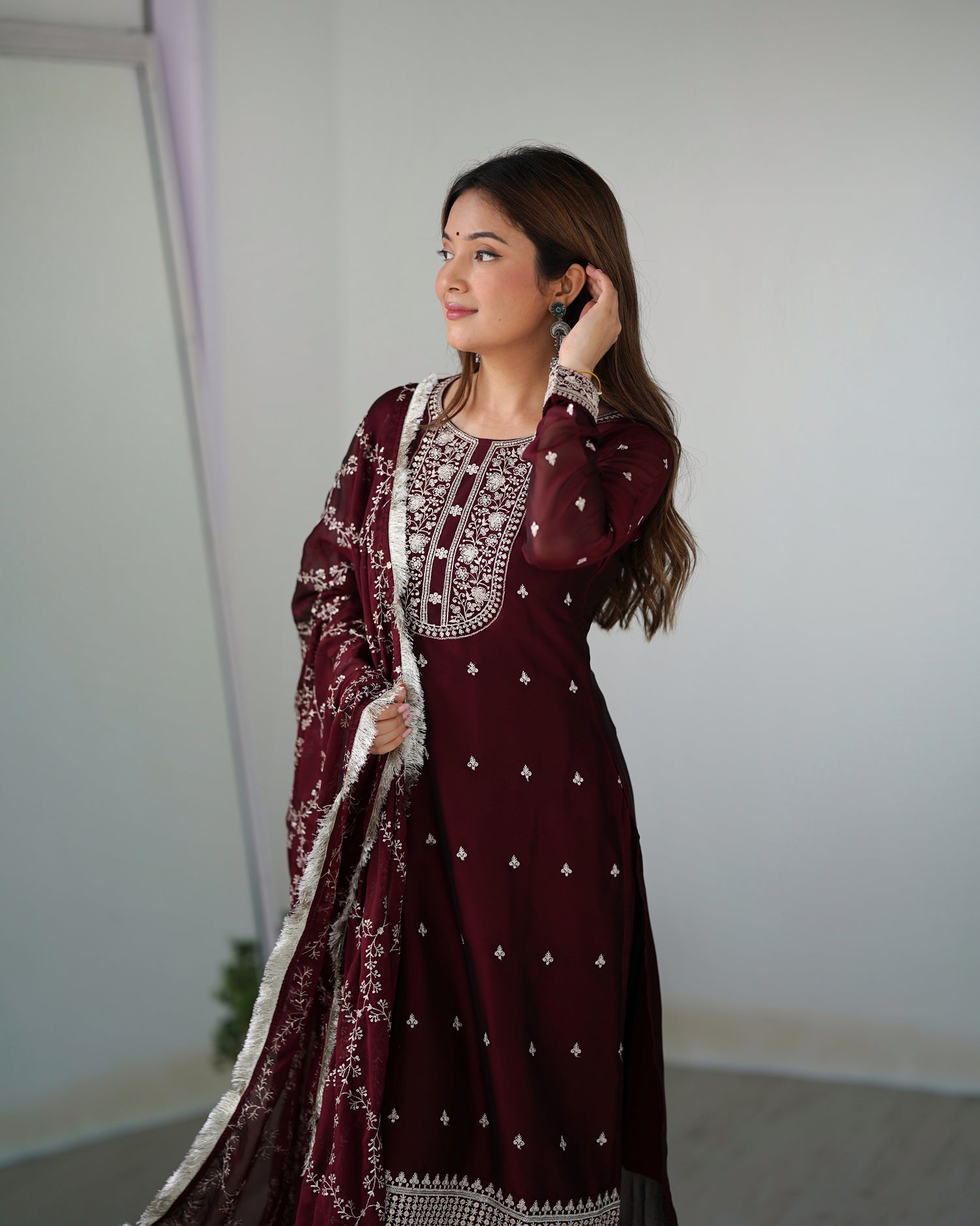 Rangoli Silk Straight Kurta Set with Sequence & Thread Work