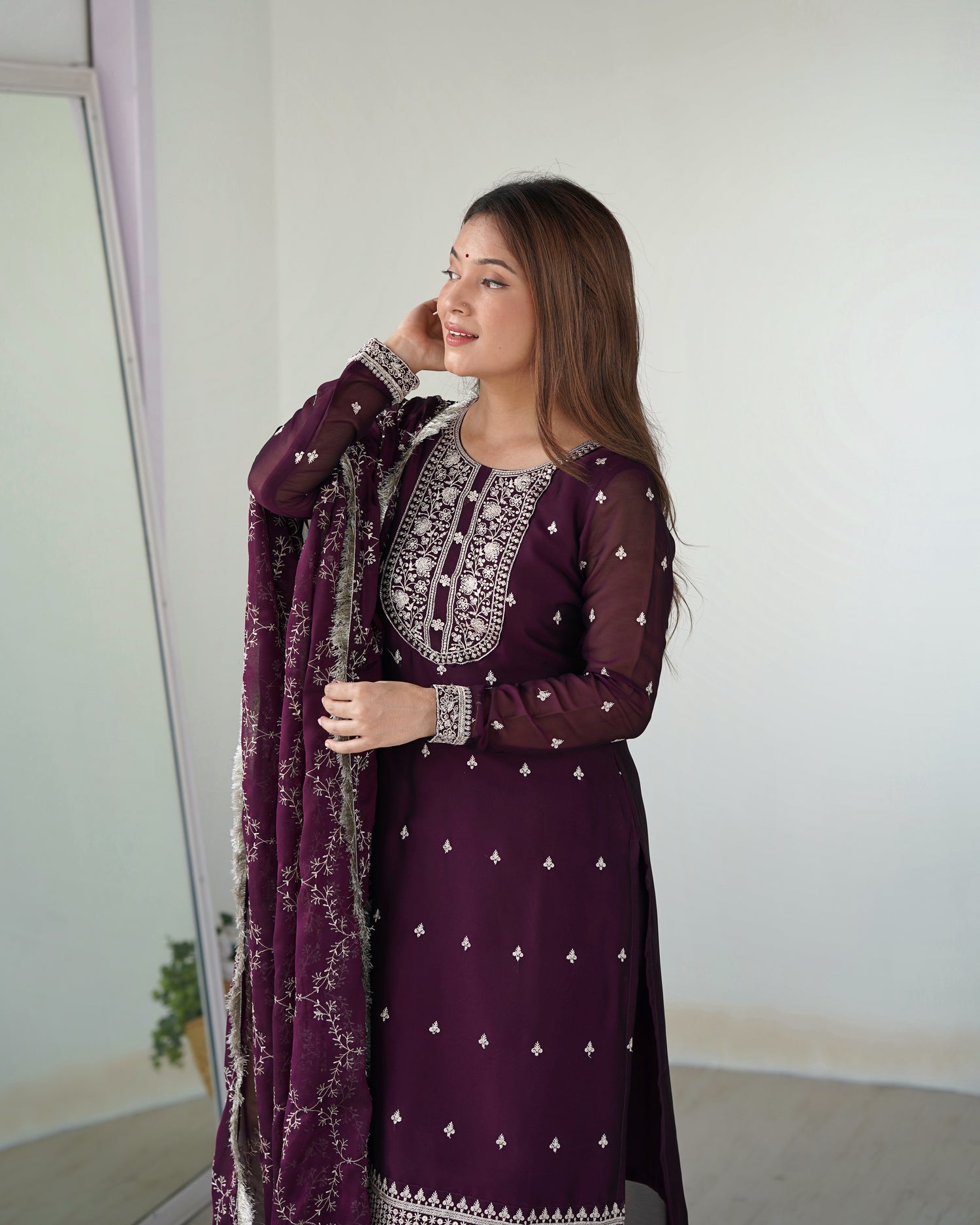 Rangoli Silk Straight Kurta Set with Sequence & Thread Work