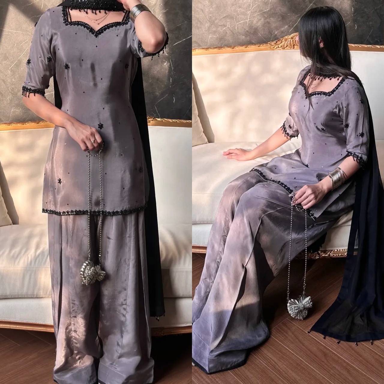 Designer Party Wear Look top with farshi salwar