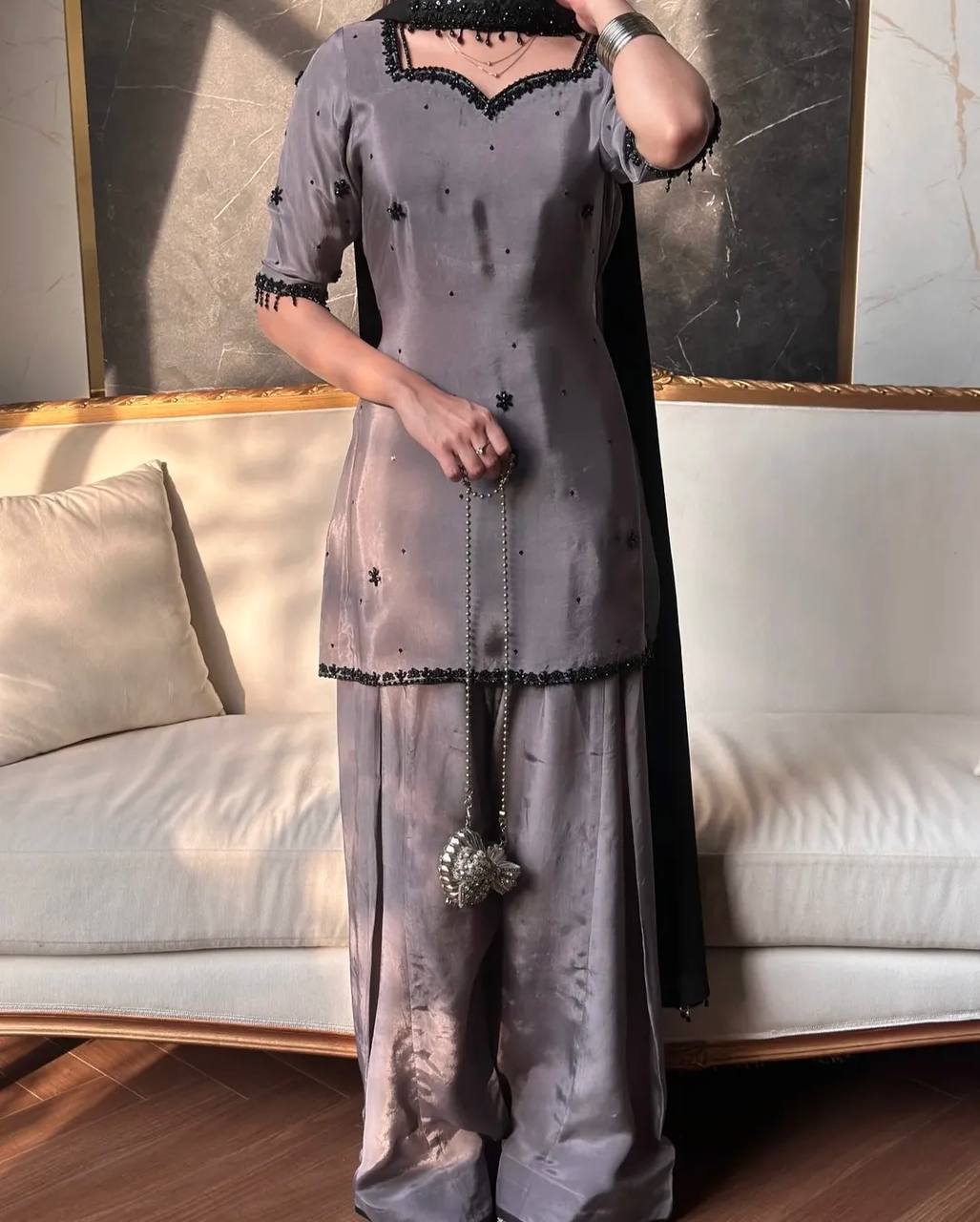Designer Party Wear Look top with farshi salwar